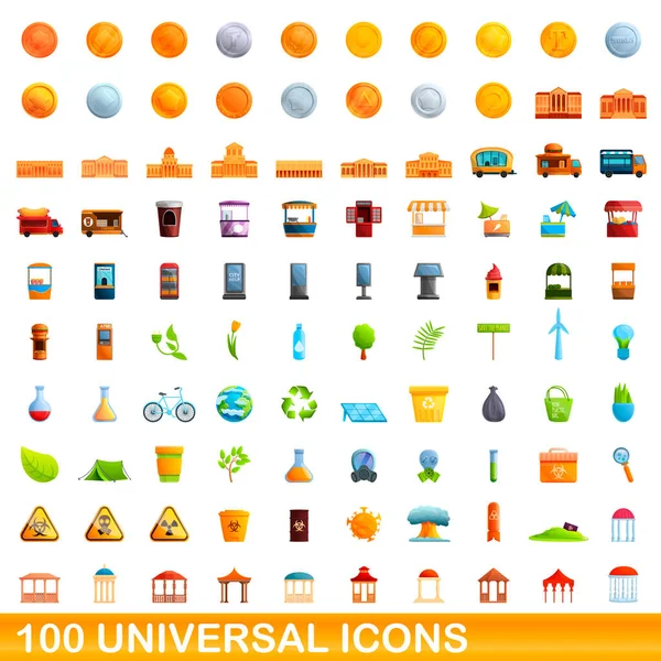 100 iconos universales, estilo de dibujos animados — Vector de stock