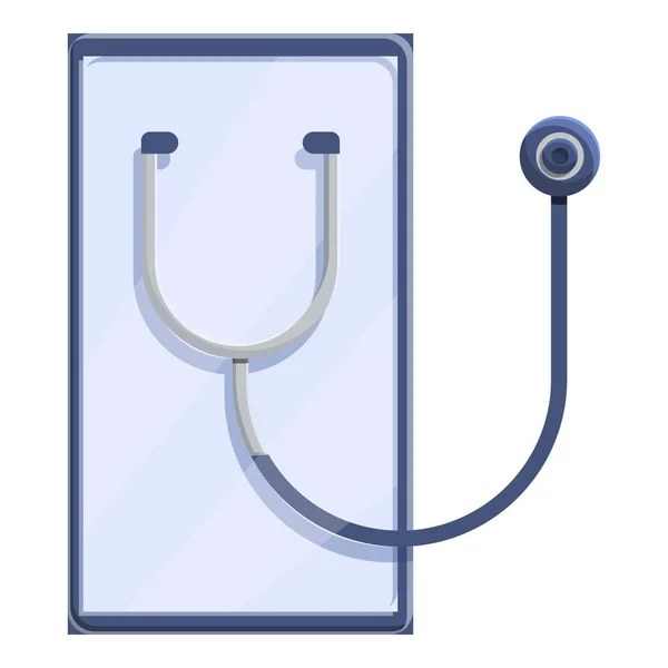Telemedicine stethoscoop tablet pictogram, cartoon stijl — Stockvector