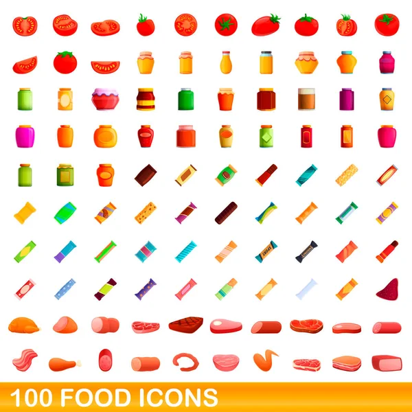 100 iconos de comida, estilo de dibujos animados — Vector de stock