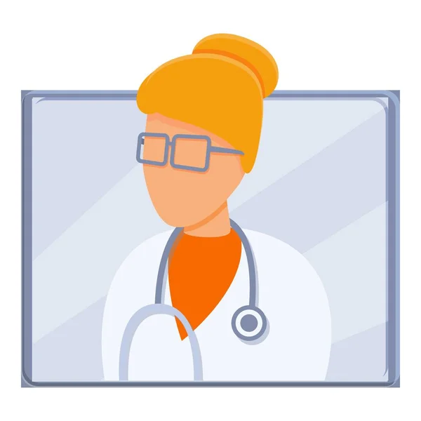 Telemedicina mujer médico icono, estilo de dibujos animados — Vector de stock