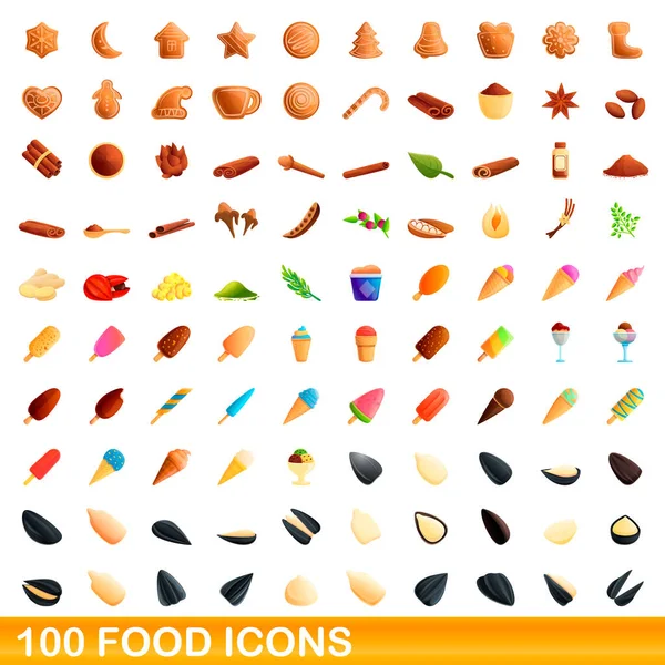 100 εικόνες τροφίμων που, στυλ κινουμένων σχεδίων — Διανυσματικό Αρχείο
