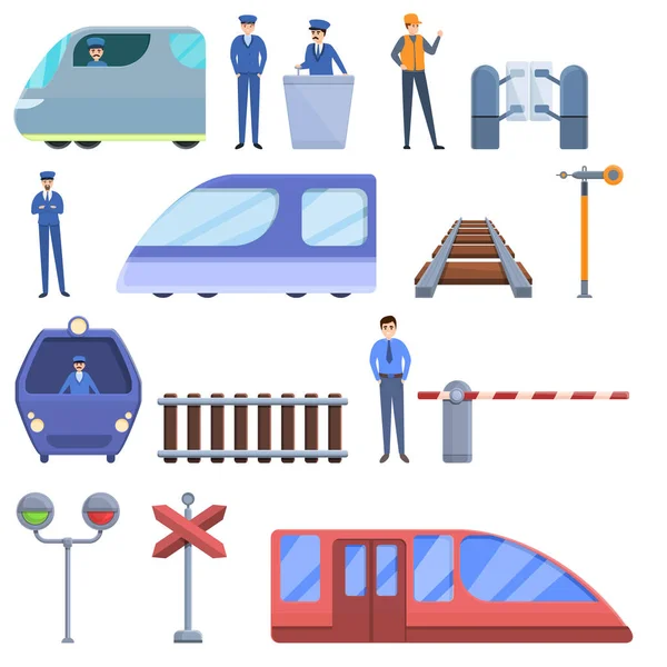 Conjunto de iconos de conductor de tren eléctrico, estilo de dibujos animados — Archivo Imágenes Vectoriales