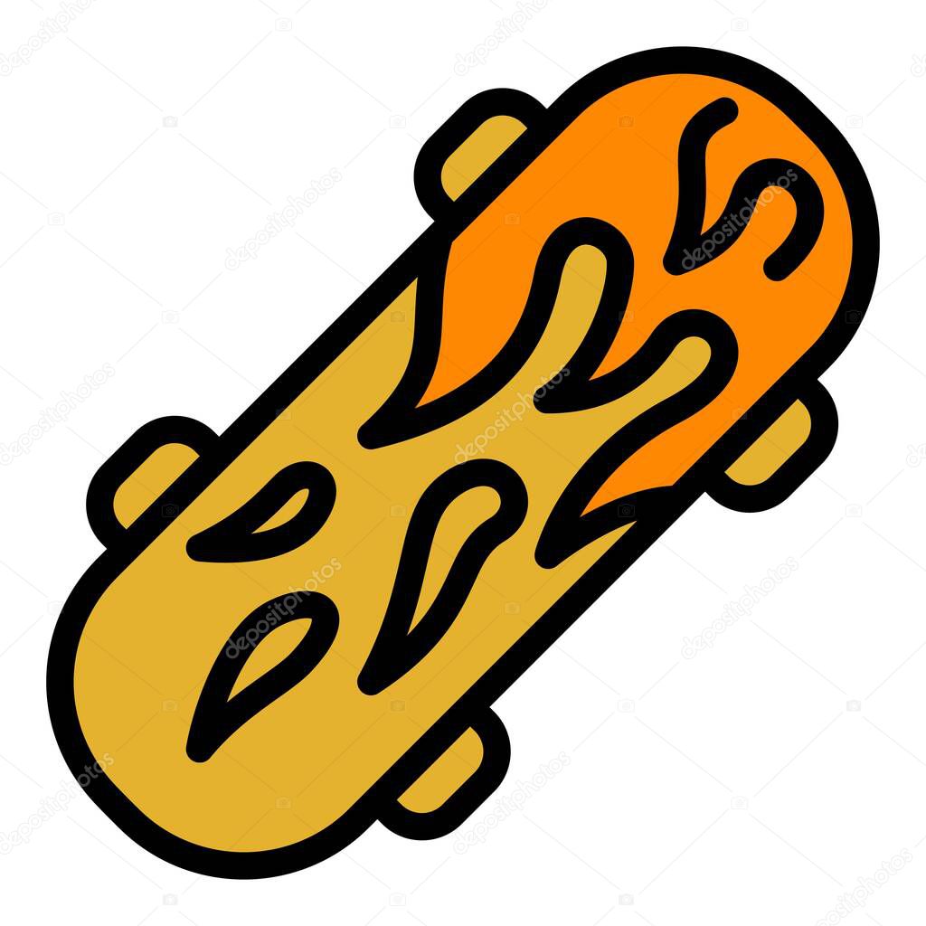 Fire flame skateboard icon, outline style