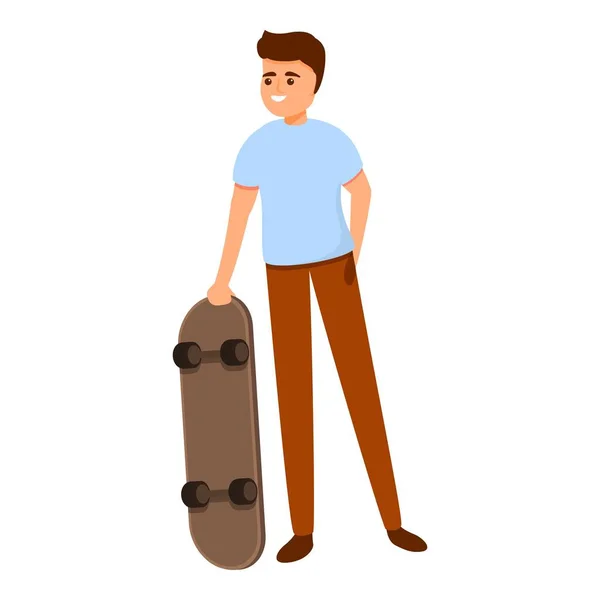 Lächelnder Junge Skateboarding-Ikone im Cartoon-Stil — Stockvektor