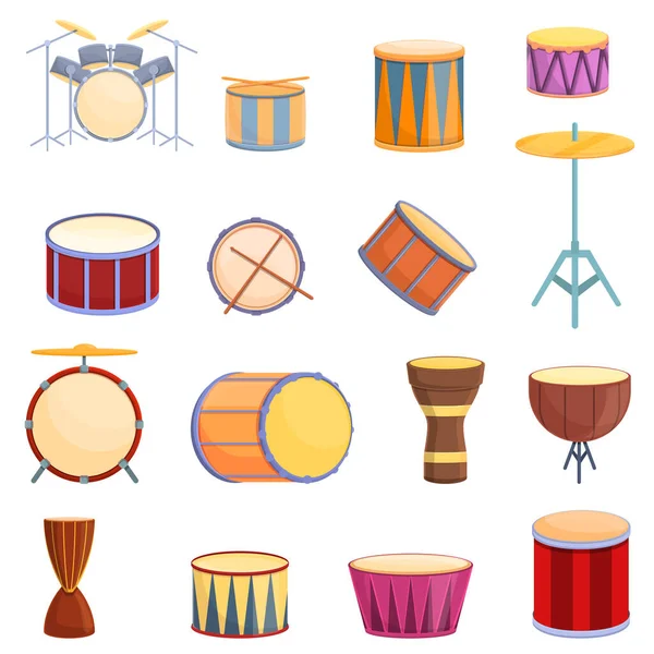 Conjunto de iconos de tambor, estilo de dibujos animados — Vector de stock