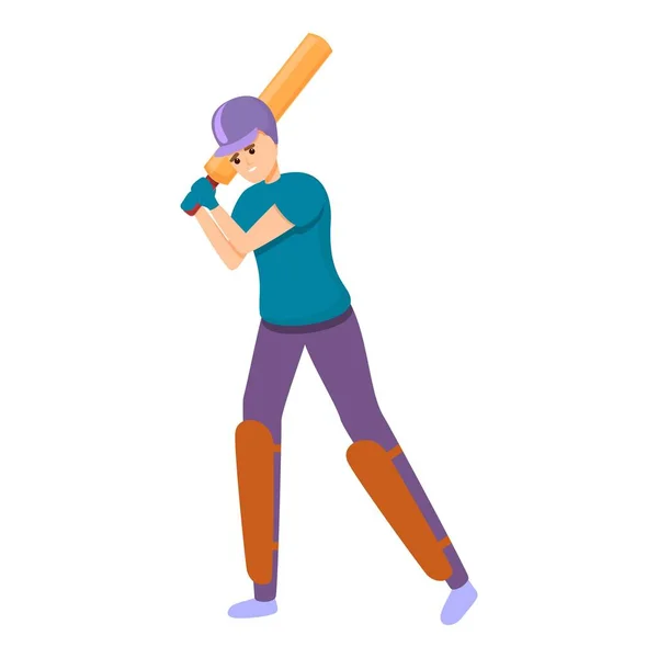 Cricket-Schlagmann-Ikone im Cartoon-Stil — Stockvektor