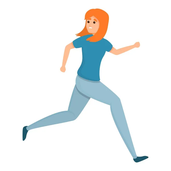 Asustado chica corriendo icono, estilo de dibujos animados — Archivo Imágenes Vectoriales