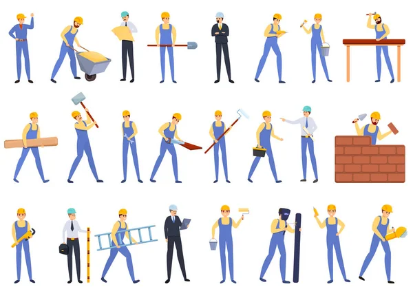 Builder Icons Set, Cartoon-Stil — Stockvektor