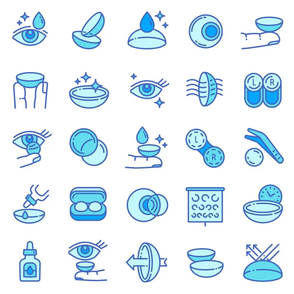 Conjunto de iconos de lentes de contacto, estilo de contorno — Vector de stock