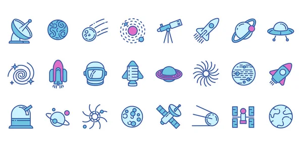 Conjunto de iconos de tecnología de investigación espacial, estilo de esquema — Vector de stock