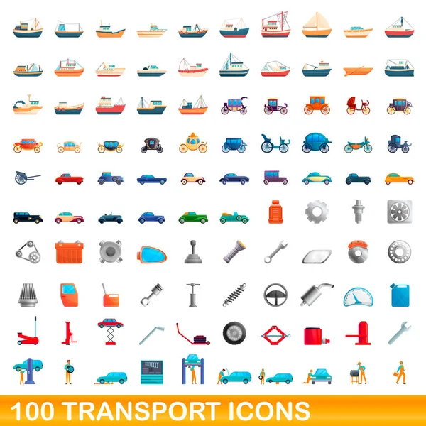 100 transport icons set, cartoon style Royalty Free Stock Illustrations