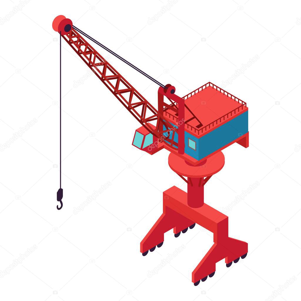 Sea port crane icon, isometric style