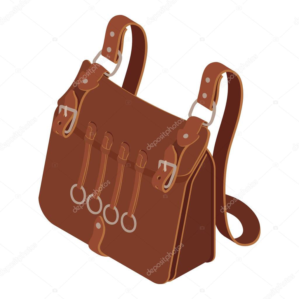 Hunting leather bag icon, isometric style