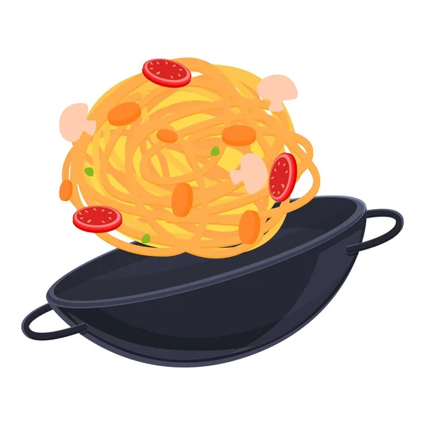 Wok icono de la sartén, estilo de dibujos animados — Vector de stock