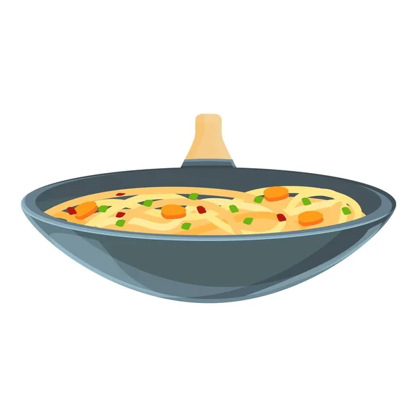 Fry icona padella wok, stile cartone animato — Vettoriale Stock
