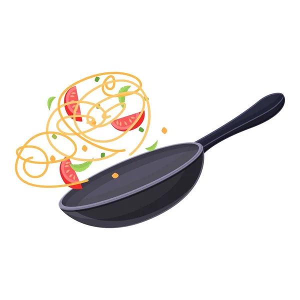 Wok cooking pan icon, cartoon style — Stock Vector