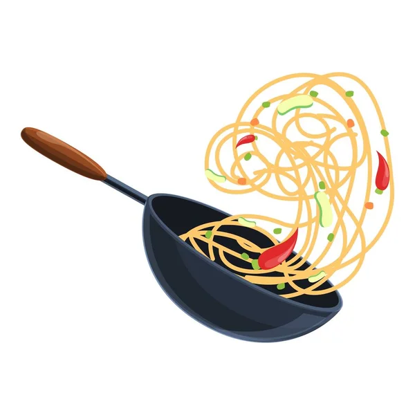 Ferro wok pan ícone, estilo dos desenhos animados — Vetor de Stock