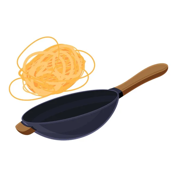 Fideos wok pan icono, estilo de dibujos animados — Archivo Imágenes Vectoriales