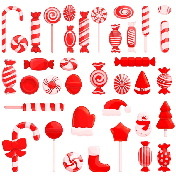 Conjunto de iconos de dulces de Navidad, estilo de dibujos animados — Vector de stock