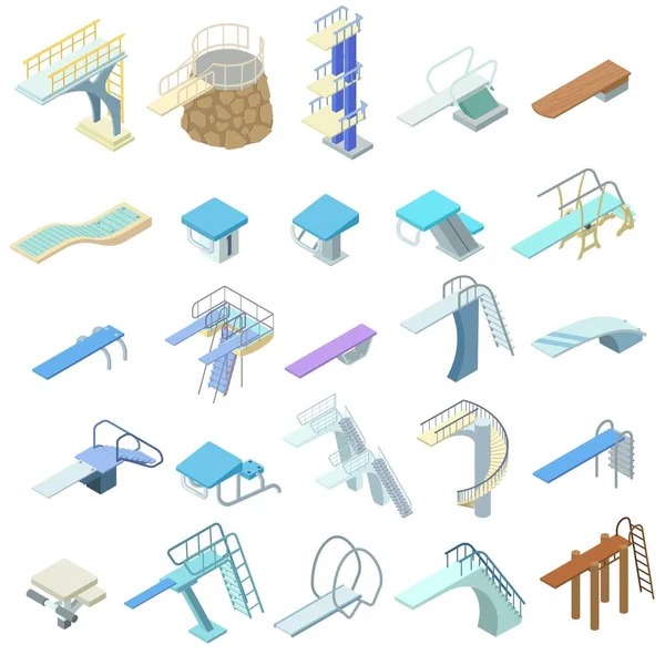 Diving board icons set, isometric style — Stock Vector