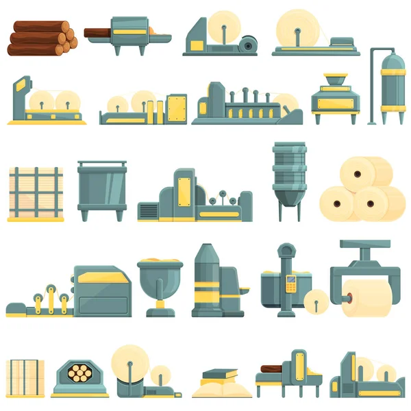 Conjunto de ícones de produção de papel, estilo cartoon —  Vetores de Stock