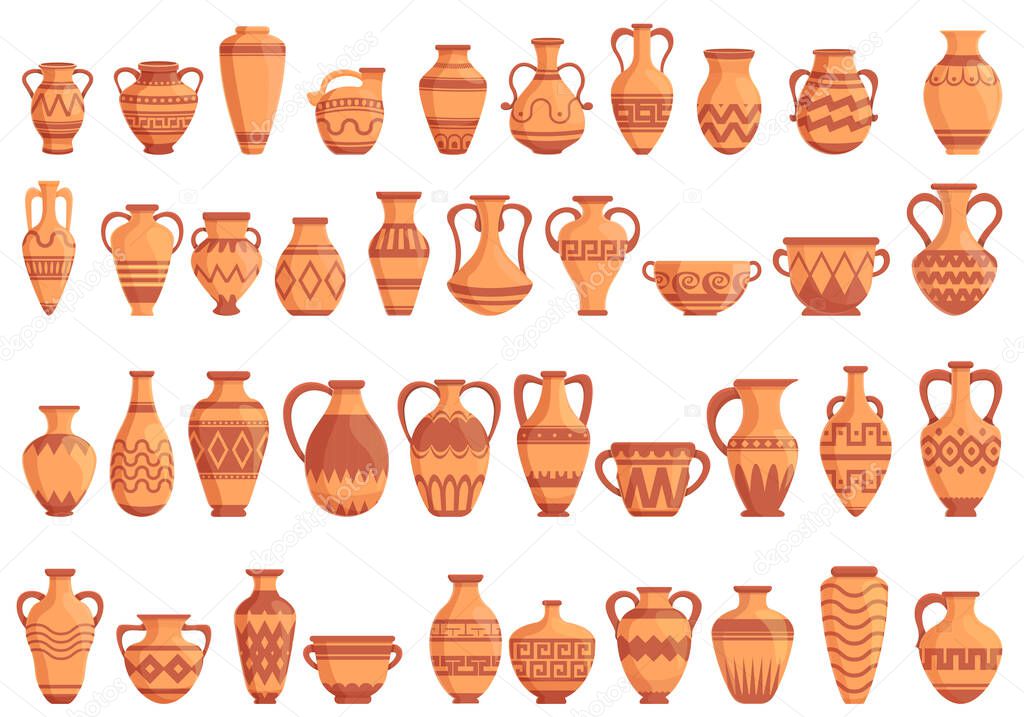 Amphora icons set, cartoon style