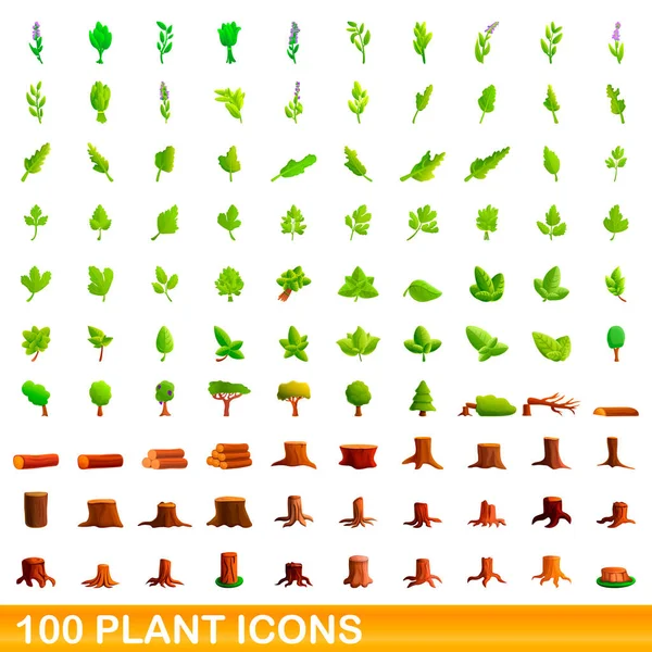 100 plant iconen set, cartoon stijl — Stockvector