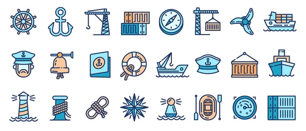 Conjunto de ícones do porto marinho, estilo esboço — Vetor de Stock
