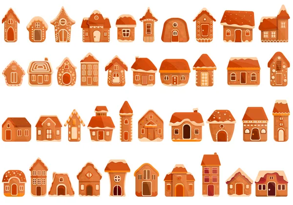 Conjunto de ícones de casa de gengibre, estilo cartoon —  Vetores de Stock