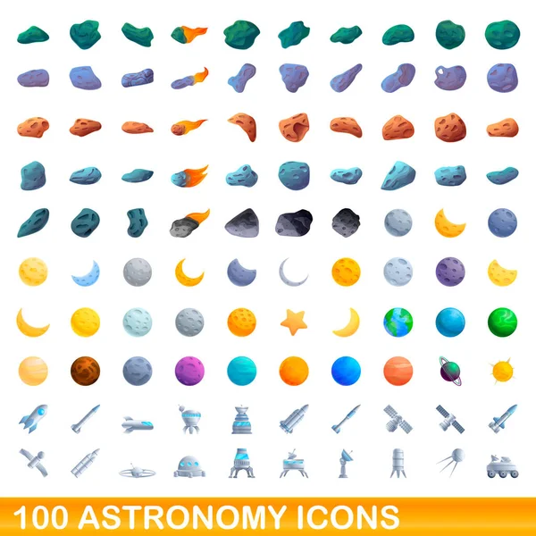 100の天文学のアイコンセット、漫画スタイル — ストックベクタ