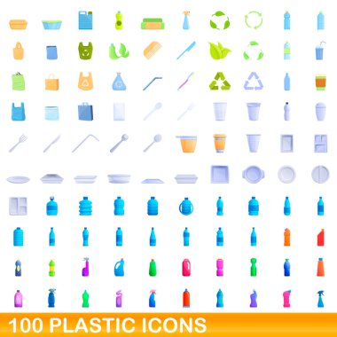 100 plastik simge seti, çizgi film tarzı