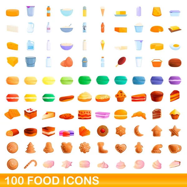 100 conjuntos de ícones de comida, estilo cartoon — Vetor de Stock