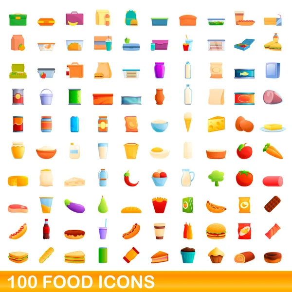 100個の食品アイコンセット、漫画スタイル — ストックベクタ