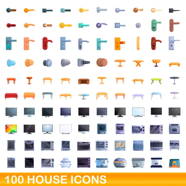 100 iconos de la casa conjunto, estilo de dibujos animados — Vector de stock