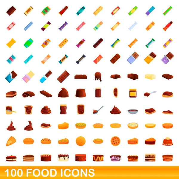 100 conjuntos de ícones de comida, estilo cartoon — Vetor de Stock