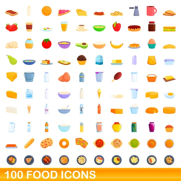 ชุดไอคอนอาหาร 100 ชุด สไตล์การ์ตูน — ภาพเวกเตอร์สต็อก