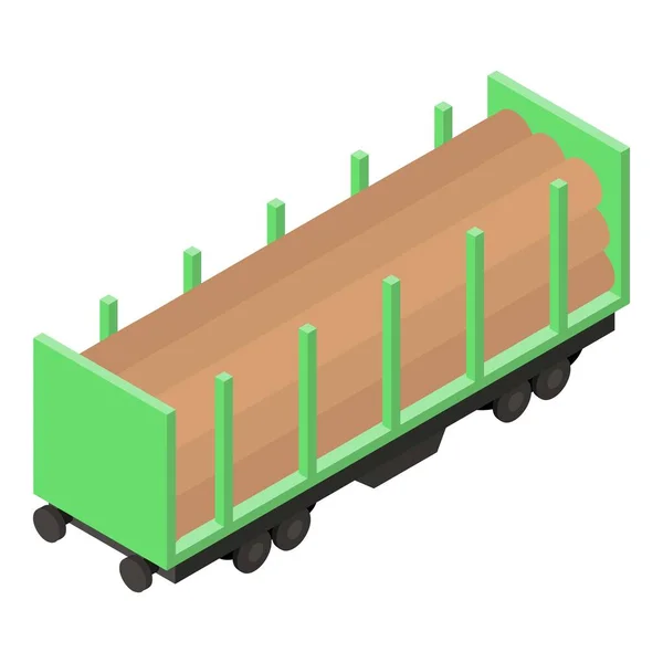 Icono de carro de madera de tren, estilo isométrico — Vector de stock