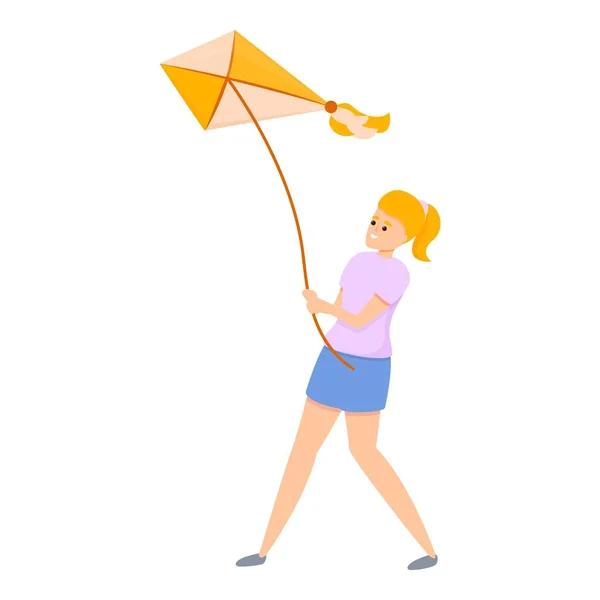 Wind playing kite icon, cartoon style — Stock Vector
