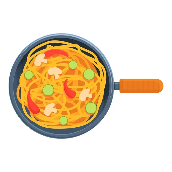 Vista dall'alto icona padella wok, stile cartone animato — Vettoriale Stock