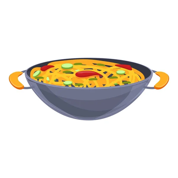 Wok comida chinesa ícone, estilo cartoon — Vetor de Stock