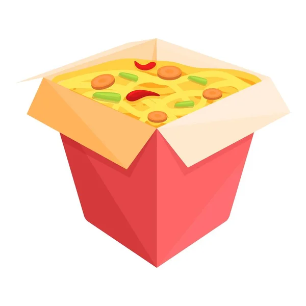 Wok icono de la caja de entrega de alimentos, estilo de dibujos animados — Vector de stock