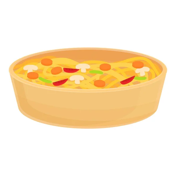 Wok comida madera icono de la olla, estilo de dibujos animados — Vector de stock