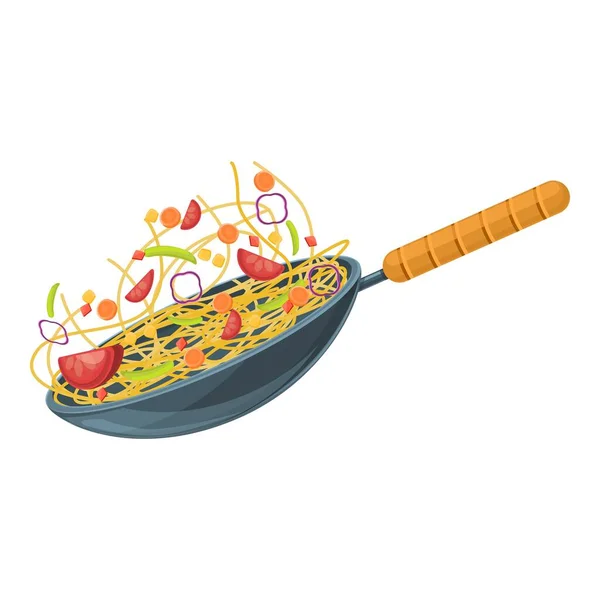 Wok food cuisine icon, cartoon style — Stock Vector