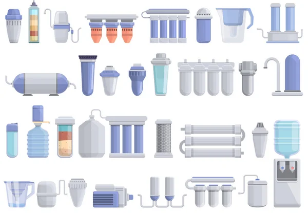 Zestaw ikon oczyszczania wody, kreskówka — Wektor stockowy