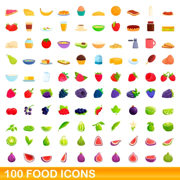 100 iconos de comida, estilo de dibujos animados — Vector de stock