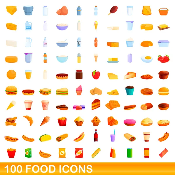 100 iconos de comida, estilo de dibujos animados — Vector de stock