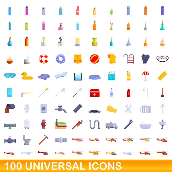 100 conjunto de ícones universais, estilo cartoon — Vetor de Stock