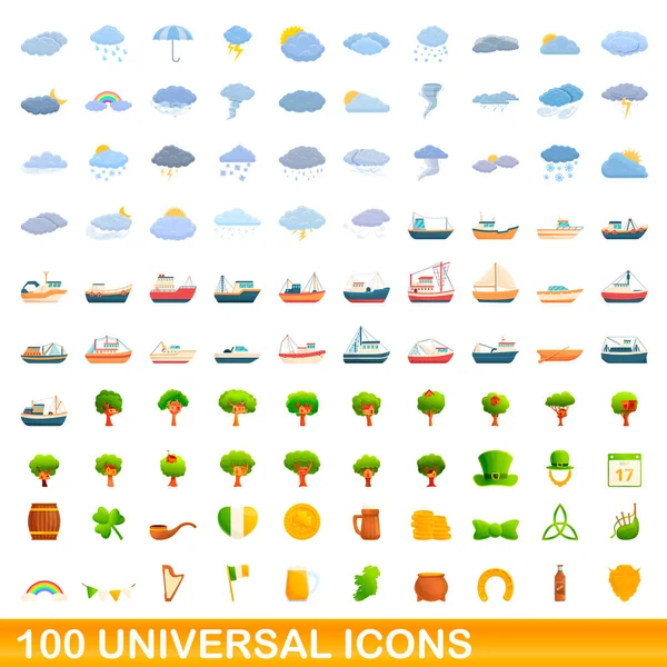 100 iconos universales, estilo de dibujos animados — Vector de stock