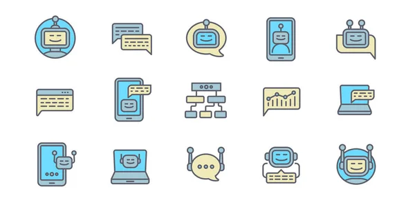 Conjunto de iconos de chatbot, estilo de esquema — Vector de stock