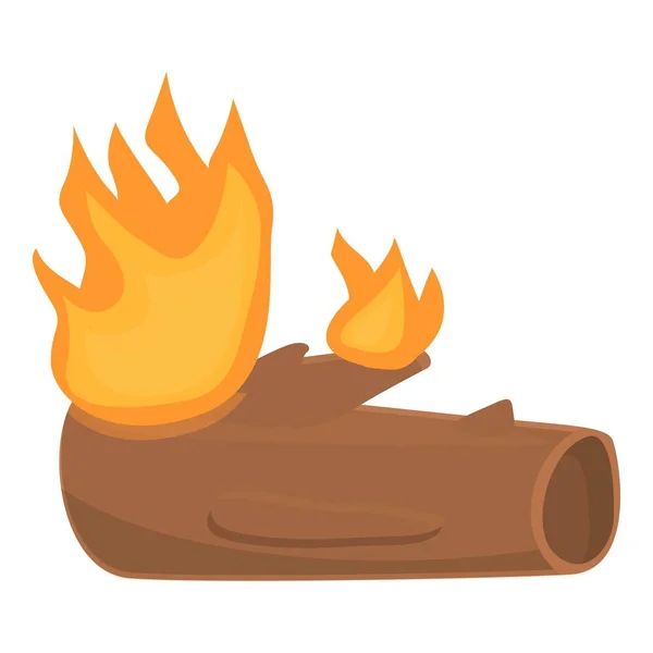 Burning old tree trunk icon, cartoon style — Stock Vector
